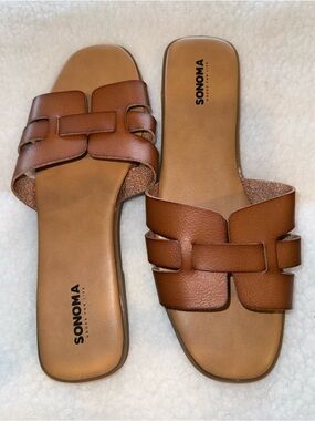 SONOMA Brown Woven Leather Slide Sandals